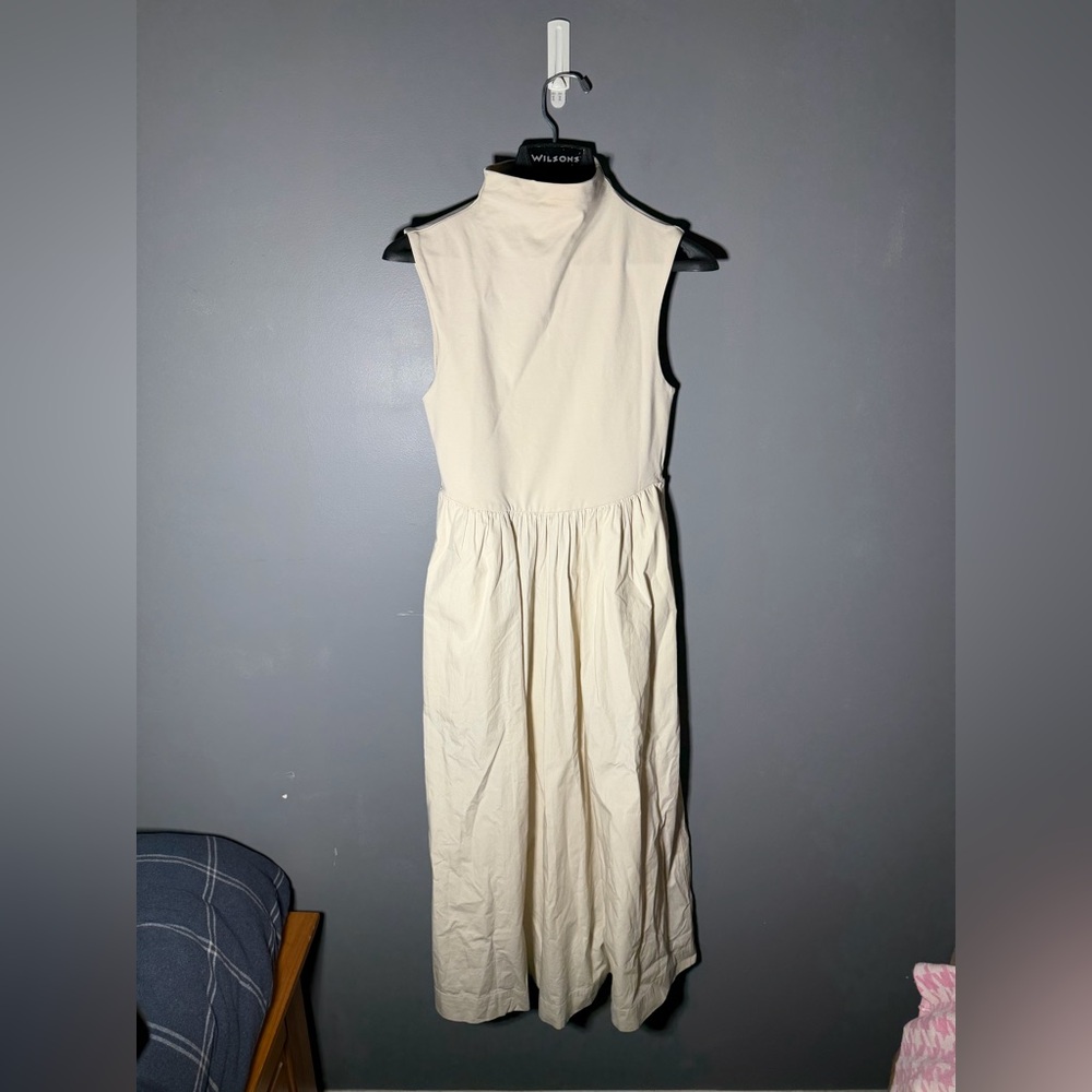Fitted Knit Mock-Neck Dress with Poplin Skirt Size Small - Picture 2 of 6